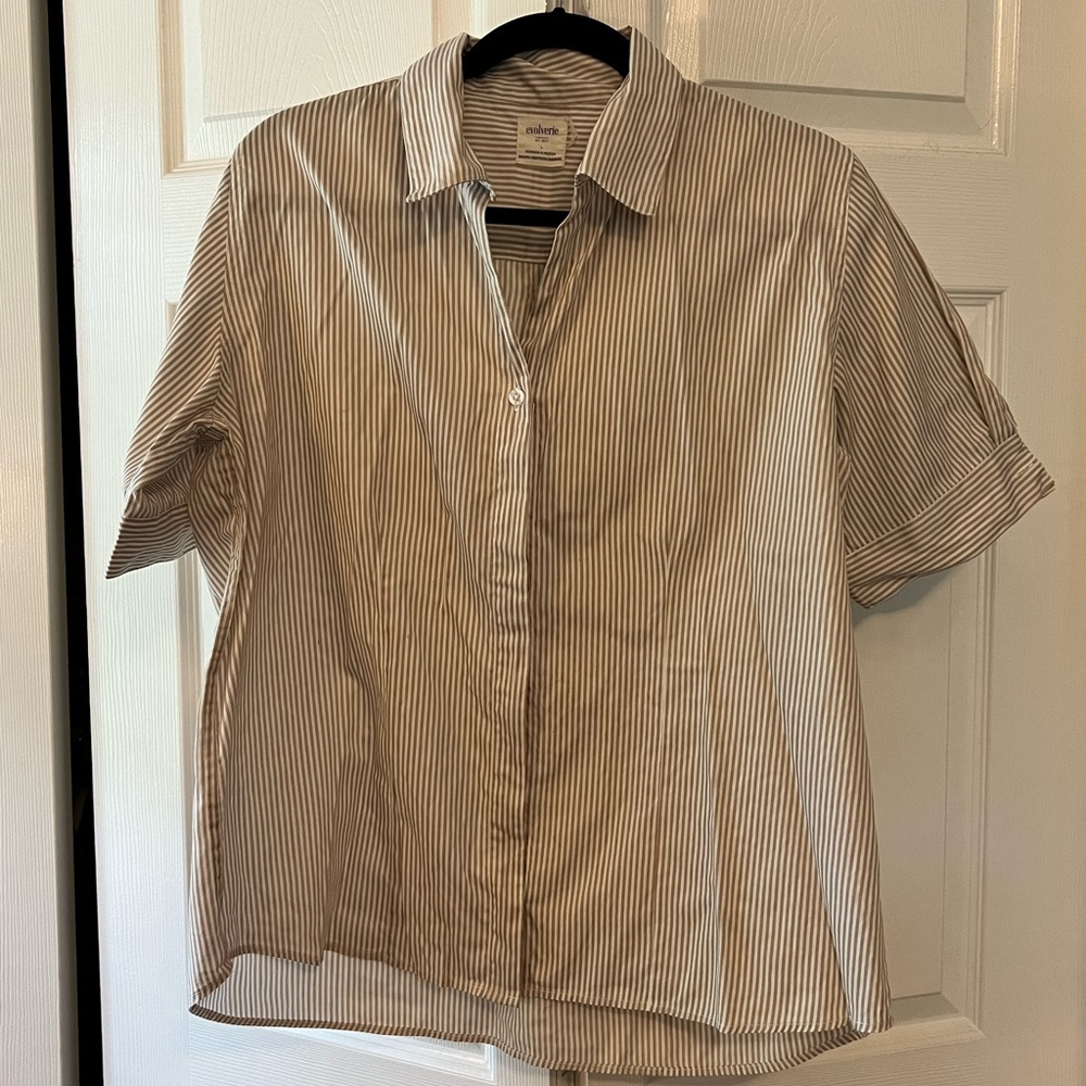 Evolverie Oatmeal White Striped Blouse